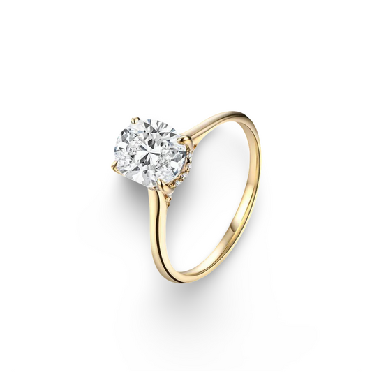 Oval Cut Engagement Ring, 2 Carats, 14k Yellow Gold Lab Made