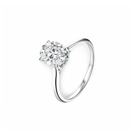 Oval Cut Engagement Ring, 2 Carats, Halo, Sterling Silver