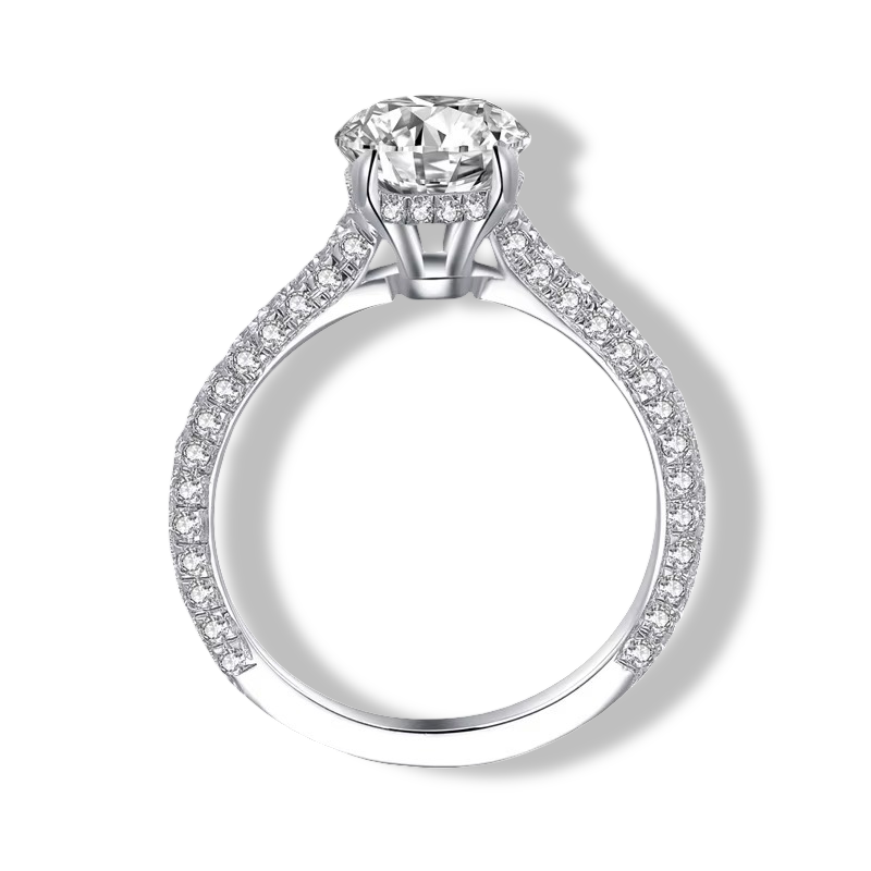 Oval Cut Engagement Ring, 2 Carats, Sterling Silver Front