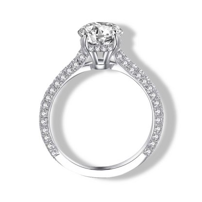Oval Cut Engagement Ring, 2 Carats, Sterling Silver Front