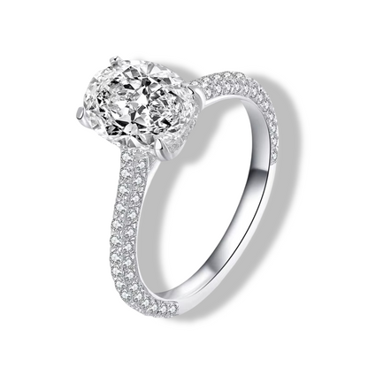 Oval Cut Engagement Ring, 2 Carats, Sterling Silver Front View
