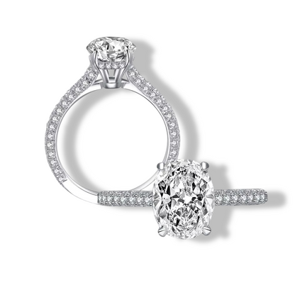 Oval Cut Engagement Ring, 2 Carats, Sterling Silver Twin View