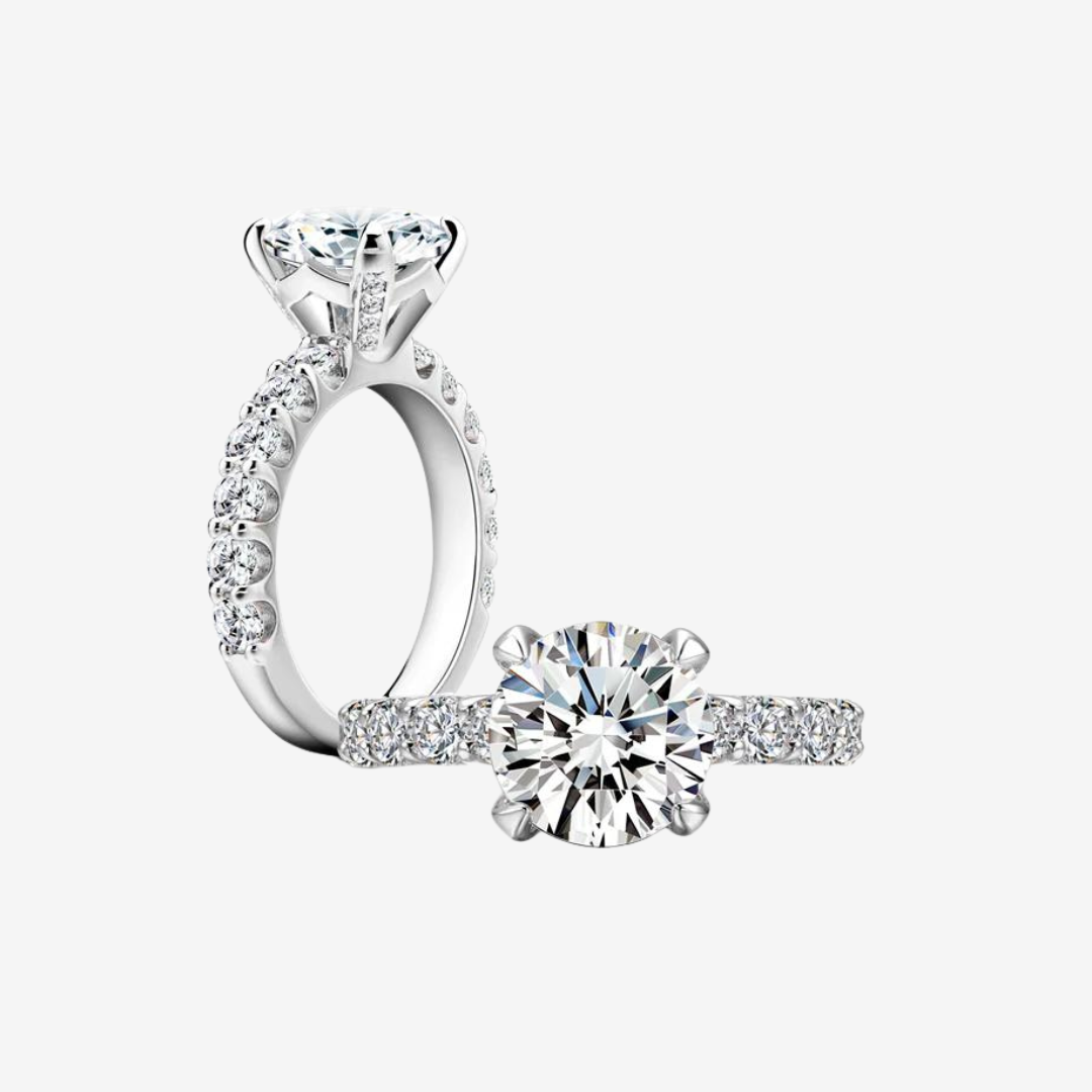 Round Cut Engagement Ring, 3 Carats, Sterling Silver