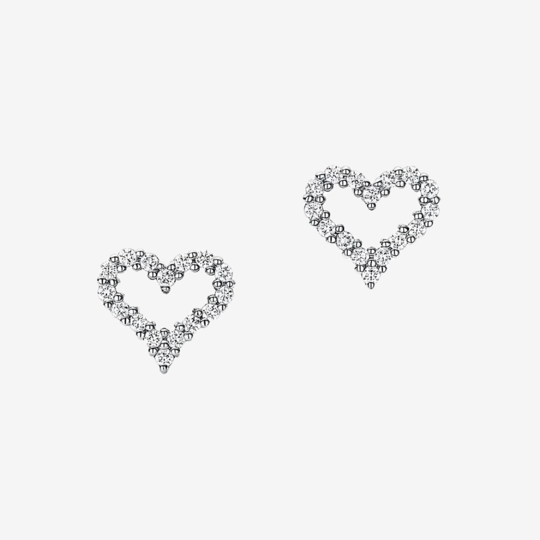 Heart Shape Silhouette, Bridal Studs, Sterling Silver