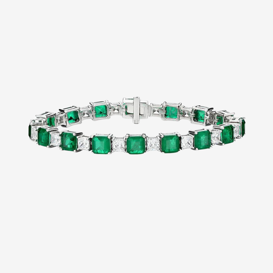 Emerald Green & Diamond Tennis Bracelet