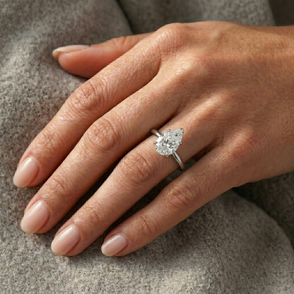 Pear Shape Engagement Ring, 2 Carats, Sterling Silver, man made
