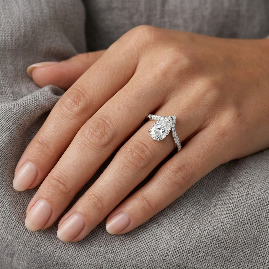 Pear Shape Engagement Ring, 3 Carats, Sterling Silver
