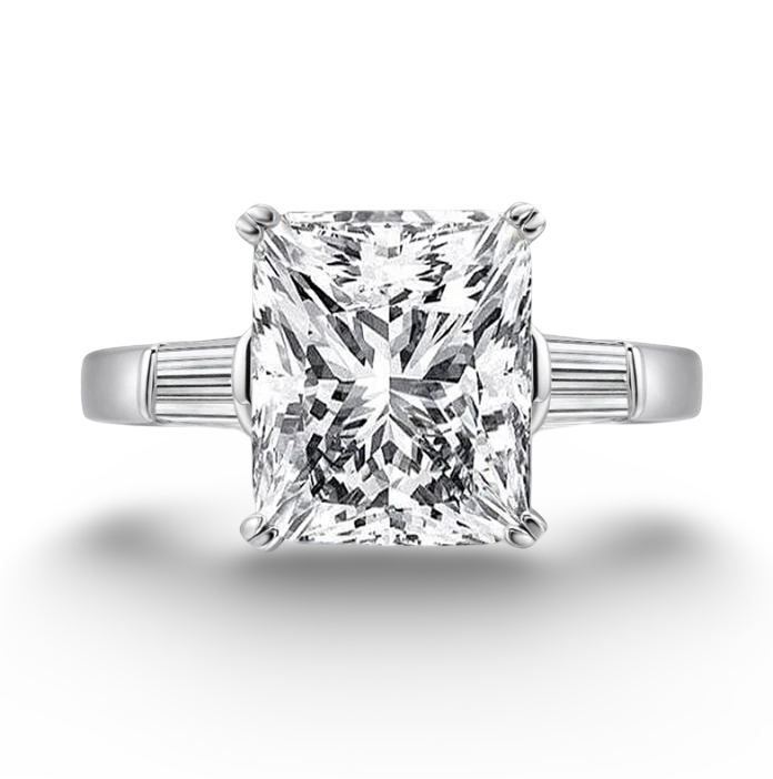 Princess Cut Engagement Ring, 5 Carats, Baguettes