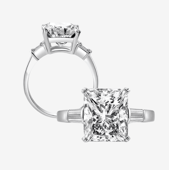 Princess Cut Engagement Ring, 5 Carats, Baguettes - Margalit Rings
