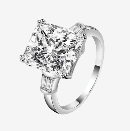 Princess Cut Engagement Ring, 5 Carats, Baguettes - Margalit Rings Sterling Silver