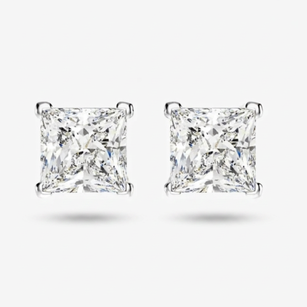 Princess Cut Sterling Silver Studs Silver 