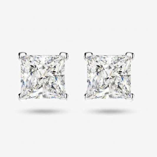 Princess Cut Sterling Silver Studs Silver 