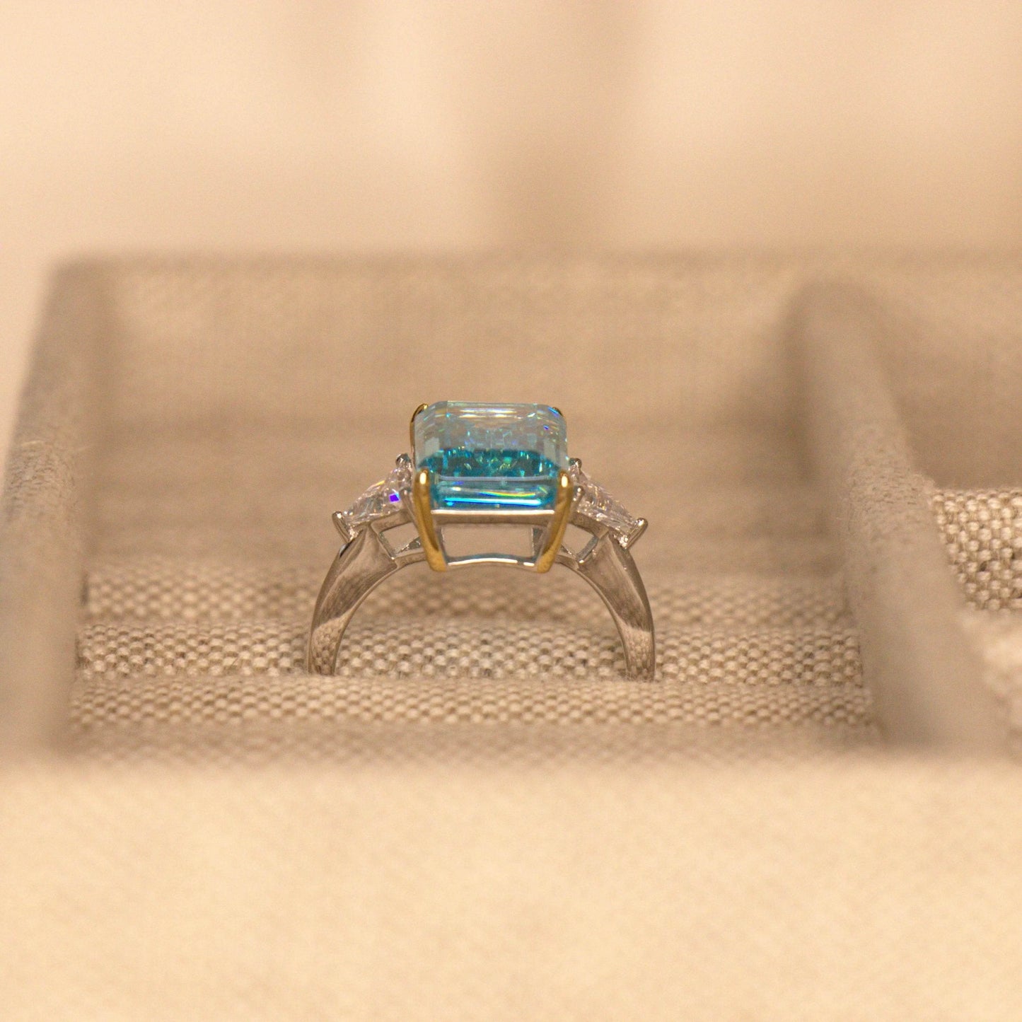 Princess Diana Aquamarine Ring, 8.48 Carat, Emerald Cut - MargalitRings