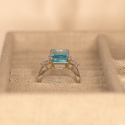Princess Diana Aquamarine Ring, 8.48 Carat, Emerald Cut - MargalitRings