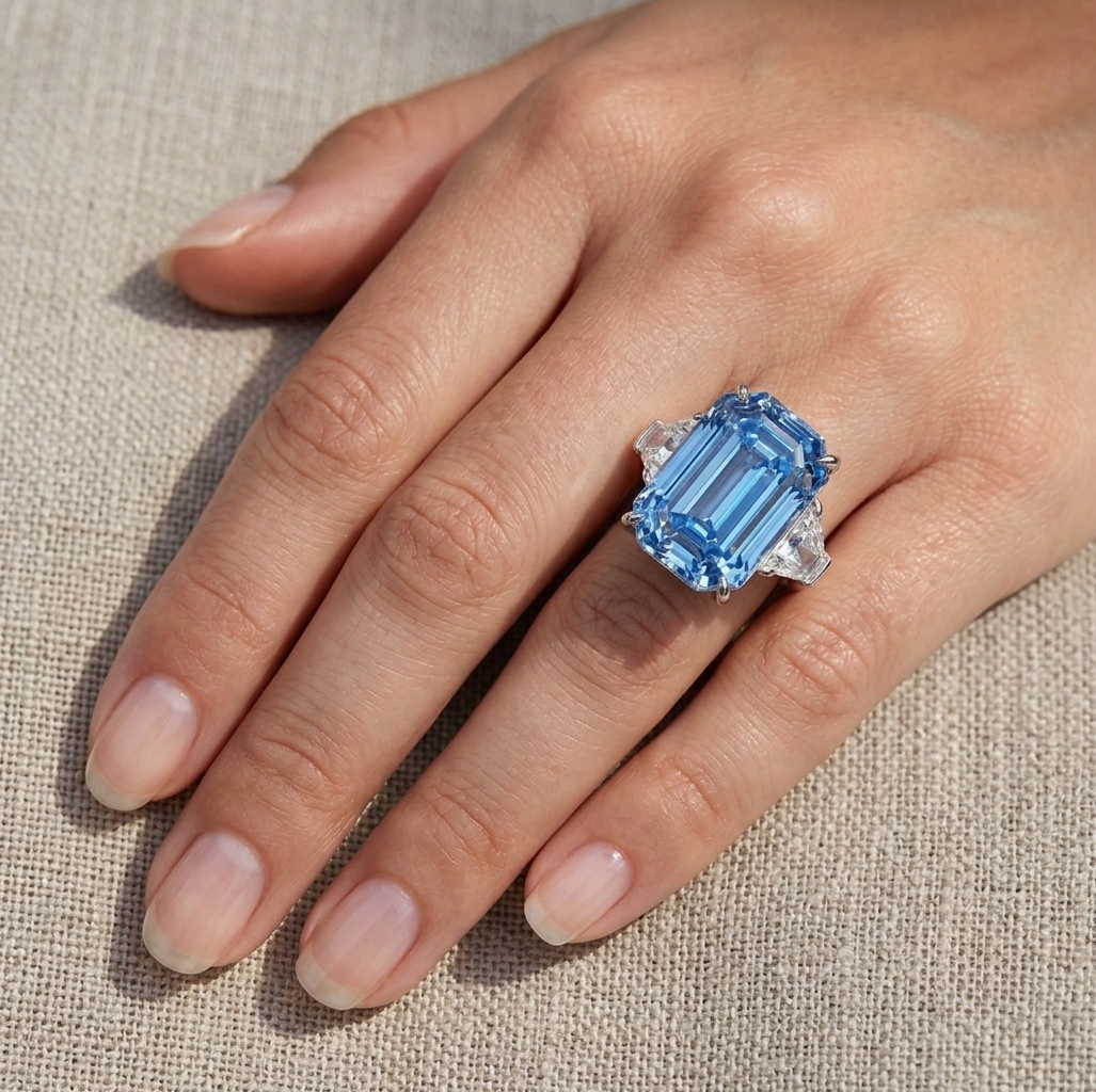 Princess Diana Aquamarine ring, Emerald Cut, 16 Carat, Cocktail Ring
