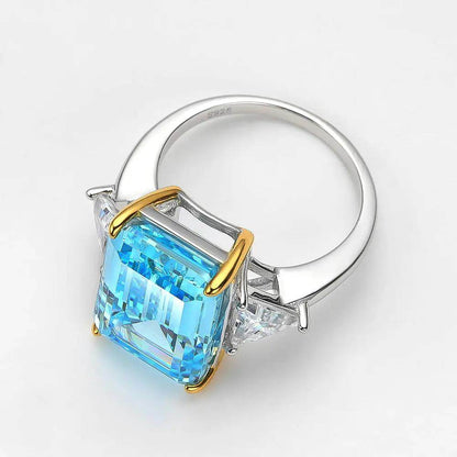 Princess Diana Aquamarine Ring, 8.48 Carat, Emerald Cut - MargalitRings