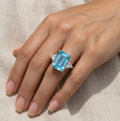 Princess Diana Aquamarine Ring, 8.48 Carat, Emerald Cut