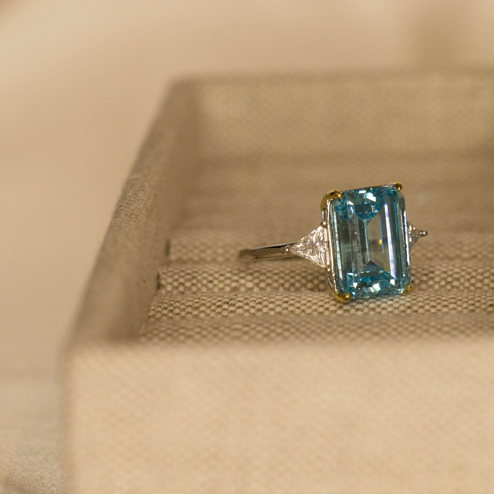 Princess Diana Aquamarine Ring, 8.48 Carat, Emerald Cut - MargalitRings