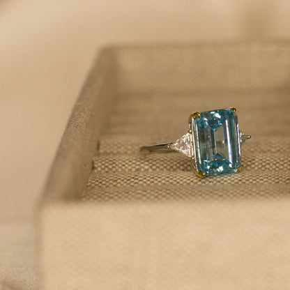 Princess Diana Aquamarine Ring, 8.48 Carat, Emerald Cut - MargalitRings
