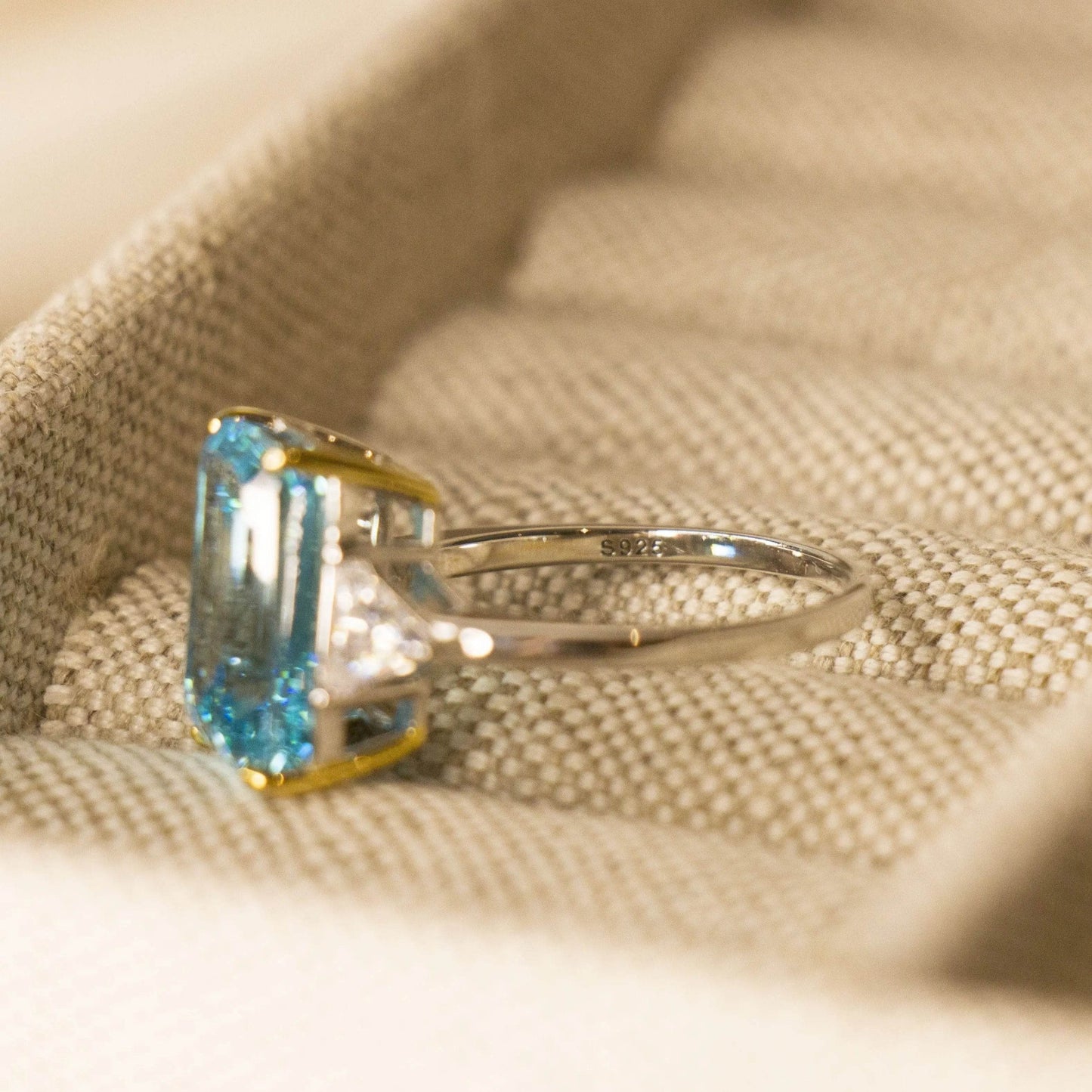 Princess Diana Aquamarine Ring, 8.48 Carat, Emerald Cut - MargalitRings