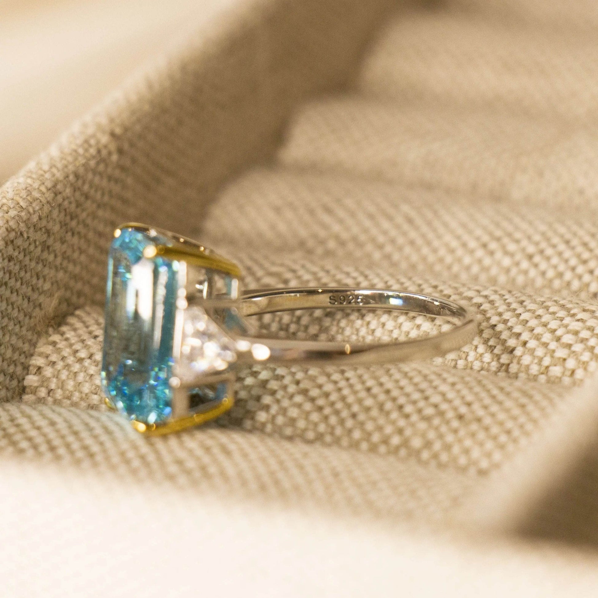 Princess Diana Aquamarine Ring, 8.48 Carat, Emerald Cut - MargalitRings