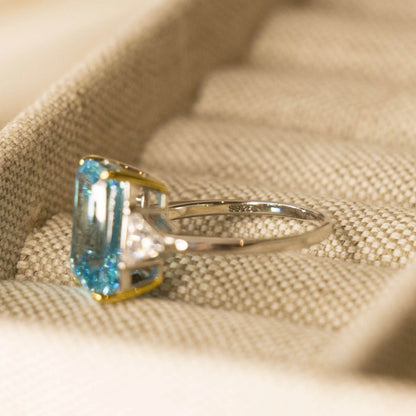 Princess Diana Aquamarine Ring, 8.48 Carat, Emerald Cut - MargalitRings