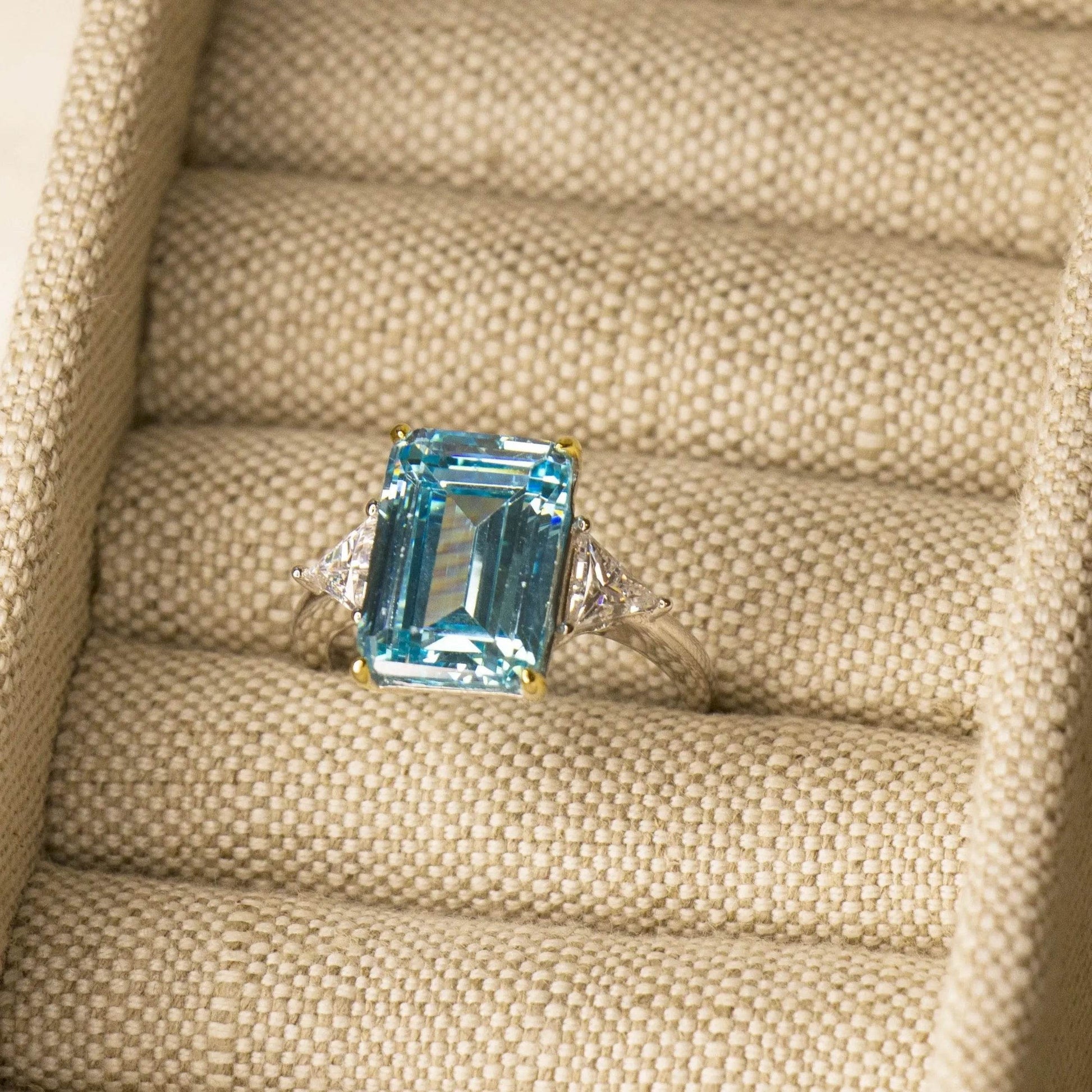Princess Diana Aquamarine Ring, 8.48 Carat, Emerald Cut - MargalitRings