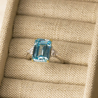 Princess Diana Aquamarine Ring, 8.48 Carat, Emerald Cut - MargalitRings