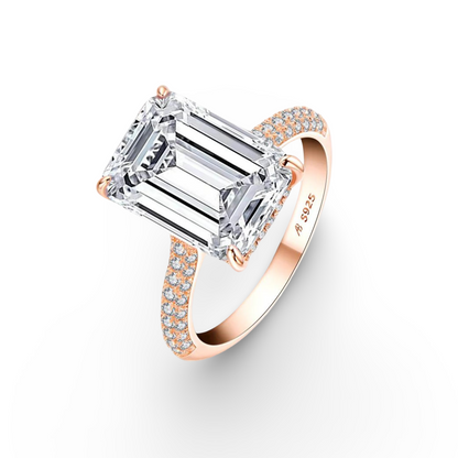 Emerald Cut, Engagement Ring, 6 Carats, Pave Band, Rose Gold
