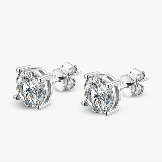 Round 2 Carat, Silver Bridal Wedding Day Studs - Margalit Rings