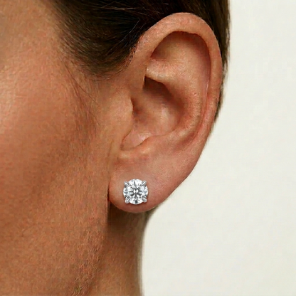 Round, 2 Carat, Sterling Silver, Bridal Studs