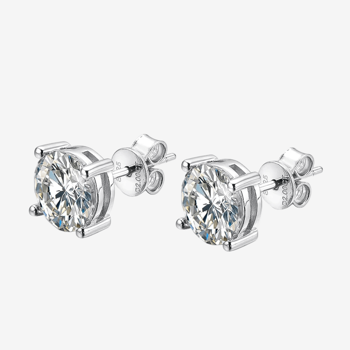 Round, 2 Carat, Sterling Silver, Bridal Studs - MargalitRings