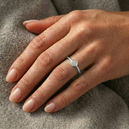 Round, Bezel Set, Engagement Ring, 0.5 Carats, Sterling Silver