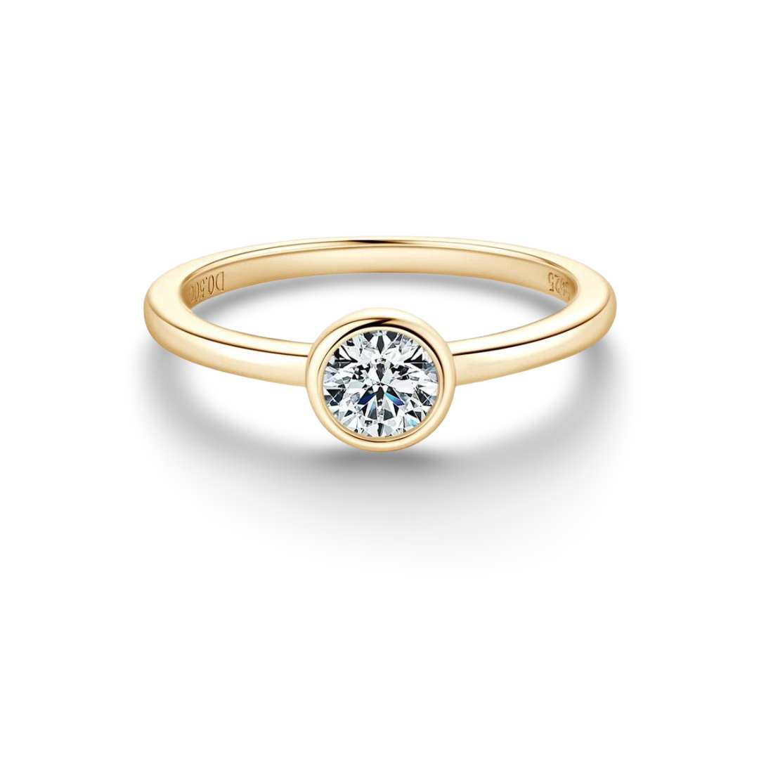 Round, Bezel Set, Engagement Ring, 0.5 Carats, Yellow Gold