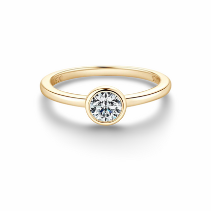 Round, Bezel Set, Engagement Ring, 0.5 Carats, Yellow Gold