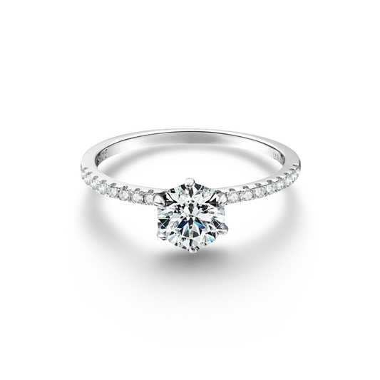 Round Cut Engagement Ring, 1 Carat, Sterling Silver