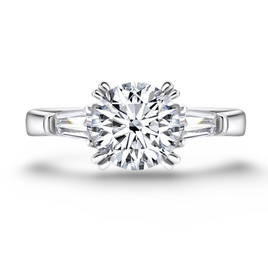 Round Cut Engagement Ring, 2 Carats, Three Stone Ring