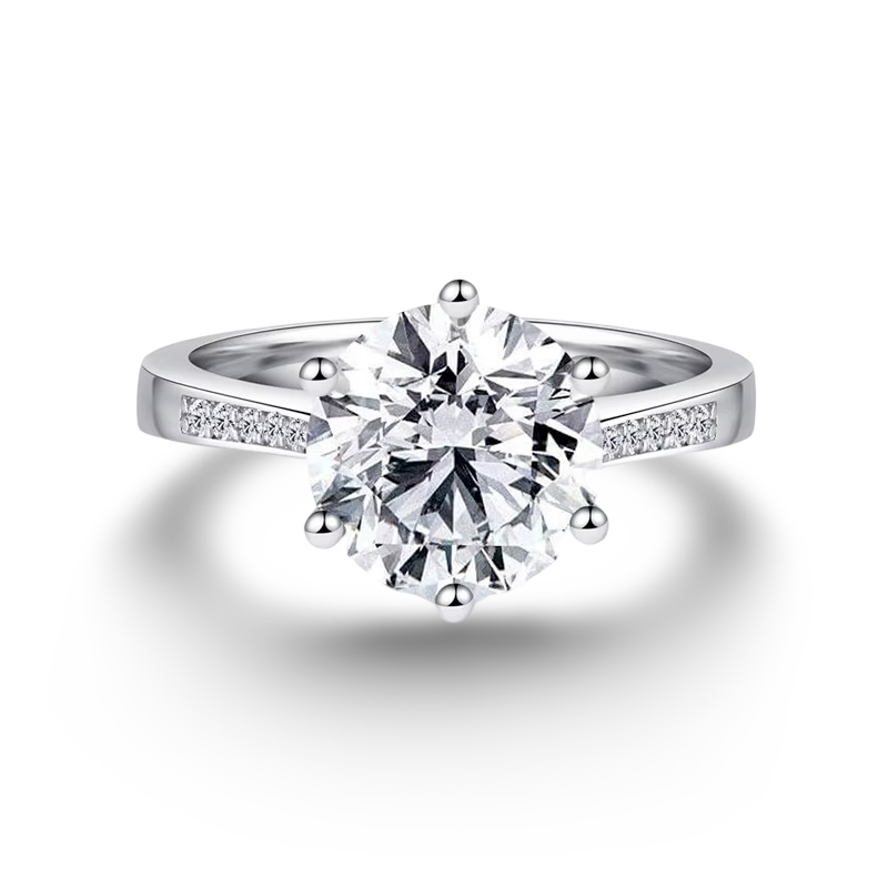 Round Cut Engagement Ring, 3.5 Carats, Sterling Silver