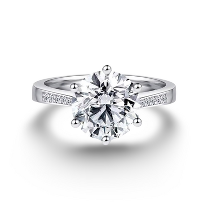 Round Cut Engagement Ring, 3.5 Carats, Sterling Silver