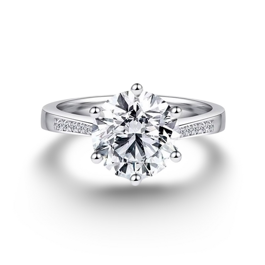 Round Cut Engagement Ring, 3.5 Carats, Sterling Silver