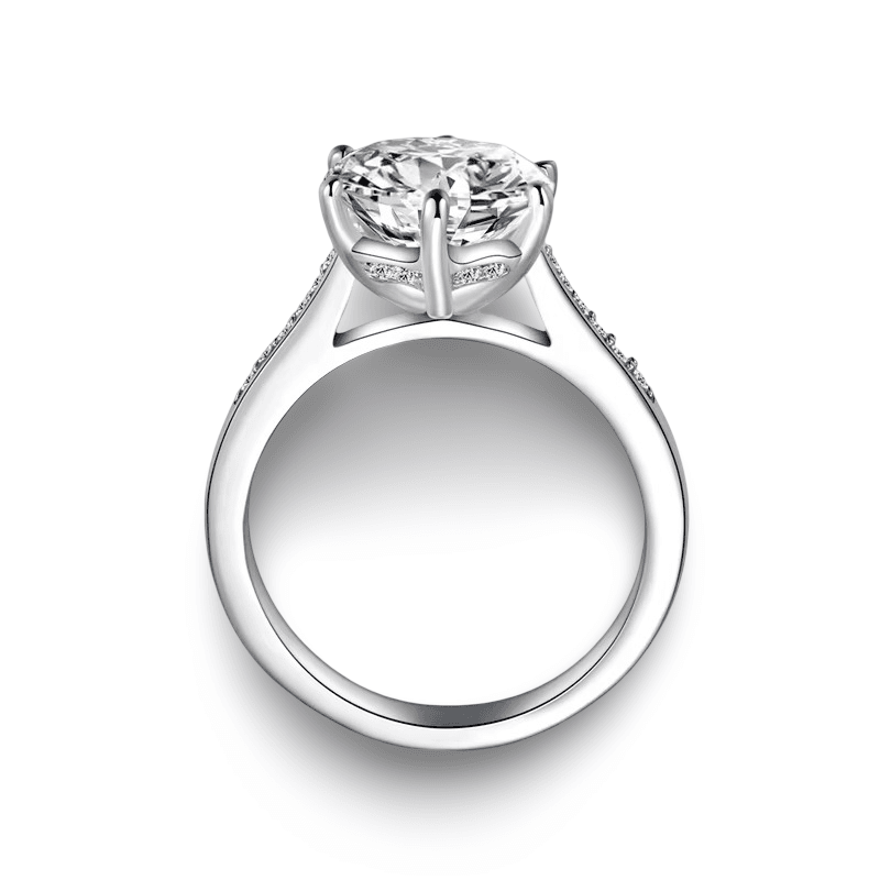 Round Cut Engagement Ring, 3.5 Carats, Sterling Silver - Margalit Rings