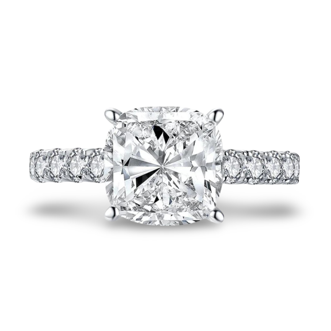 Round Cut Engagement Ring, 3 Carats, Sterling Silver