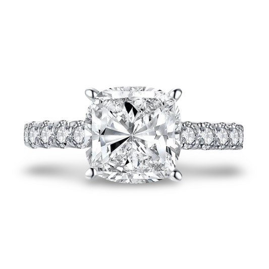 Round Cut Engagement Ring, 3 Carats, Sterling Silver