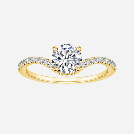 Round Solitaire, Pave Band, Engagement Ring, 3 Carats, Yellow Gold - Margalit Rings