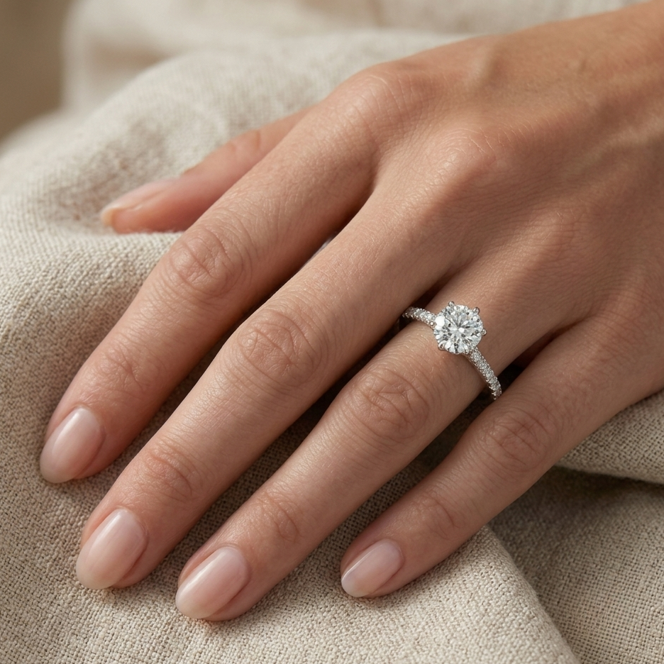Round Cut Engagement Ring, 1 Carat, Sterling Silver

