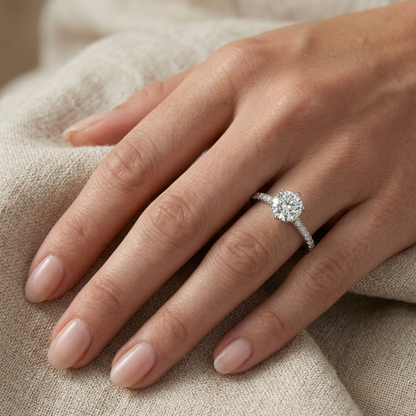 Round Cut Engagement Ring, 1 Carat, Sterling Silver
