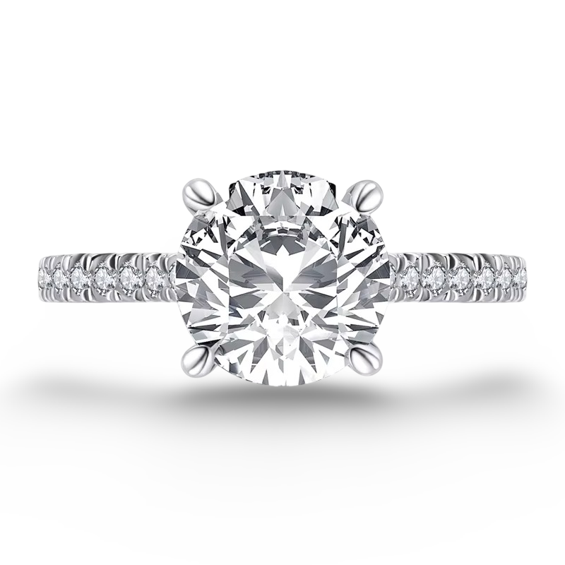 Round Cut Engagement Ring, 3 Carats, Sterling Silver