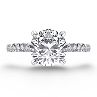 Round Cut Engagement Ring, 3 Carats, Sterling Silver