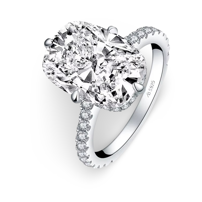 Cushion Cut Engagement Ring, 6 Carats, Halo, Silver