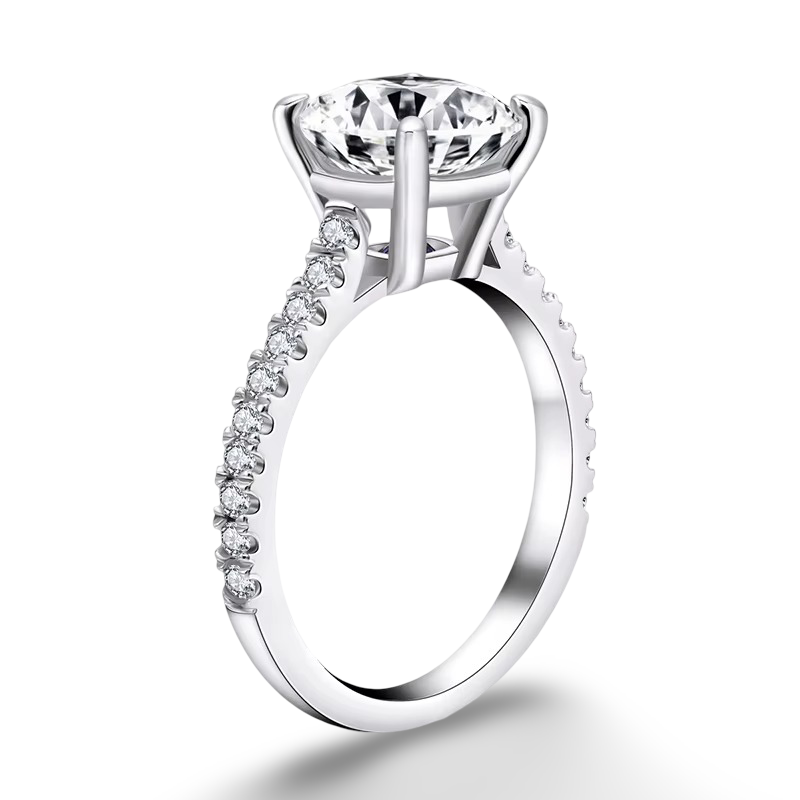 Round Cut Engagement Ring, 3 Carats, Sterling Silver
